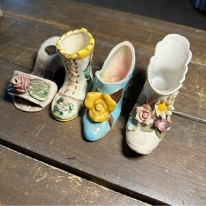 Four Vintage Occupied Japan Porcelain Shoes Boots Nuova Capodimonte Kelvin